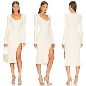 NBD x Marianna Hewitt | NWT Saskia Boucle Midi Dress with Slit in Ivory Knit S